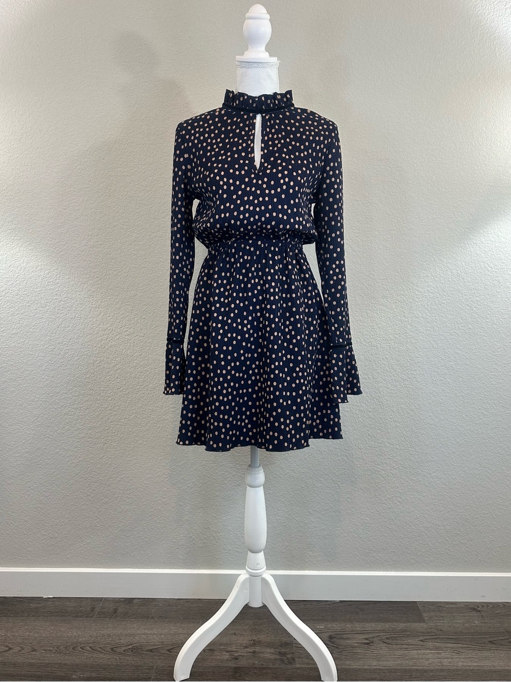 The Fifth Label Women’s Navy Blue Polka Dot Pleated Mini Dress - Size S
